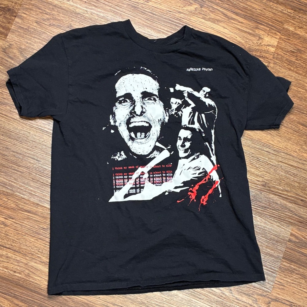 American Psycho Graphic Tee Mens Large Black Patrick Bateman Movie Shirt